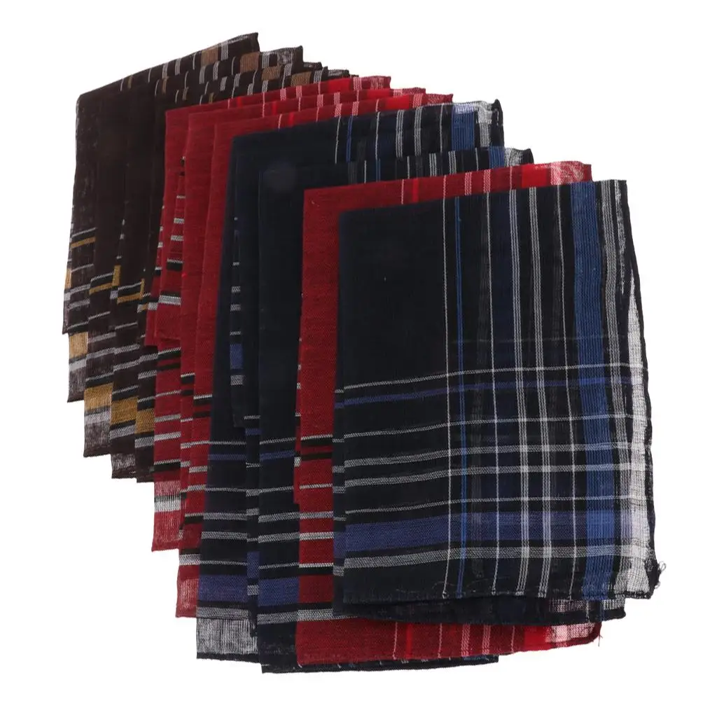 Pack of 12 Pieces Plaids Pattern Handkerchiefs Soft Square Pocket Towel for Men