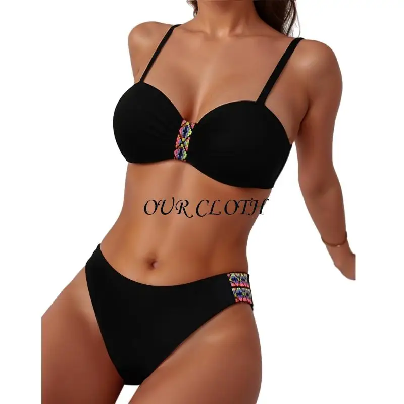 بدلة السباحة عالية الخصر من قطعتين للنساء بدلة السباحة عاريات مع حزام قابل للتعديل وربطة التعادل الخلفية لقضاء العطلات الشاطئية