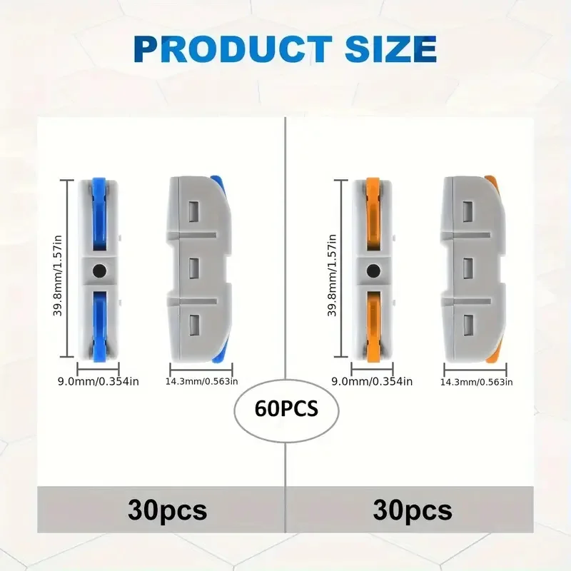 60Pcs Boxed Kit Lever Wire Connectors Quick Connect Electrical Splicing for Compact Inline Terminals Block 1 in 1 out Junction