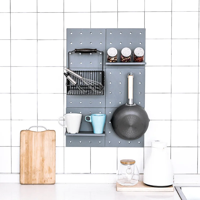 No Punch Wall Shelf Storage Rack Pegboard Wall Organizer Home Decor Kitchen Bedroom Hanging Pegboard Storage Rack Hole Board