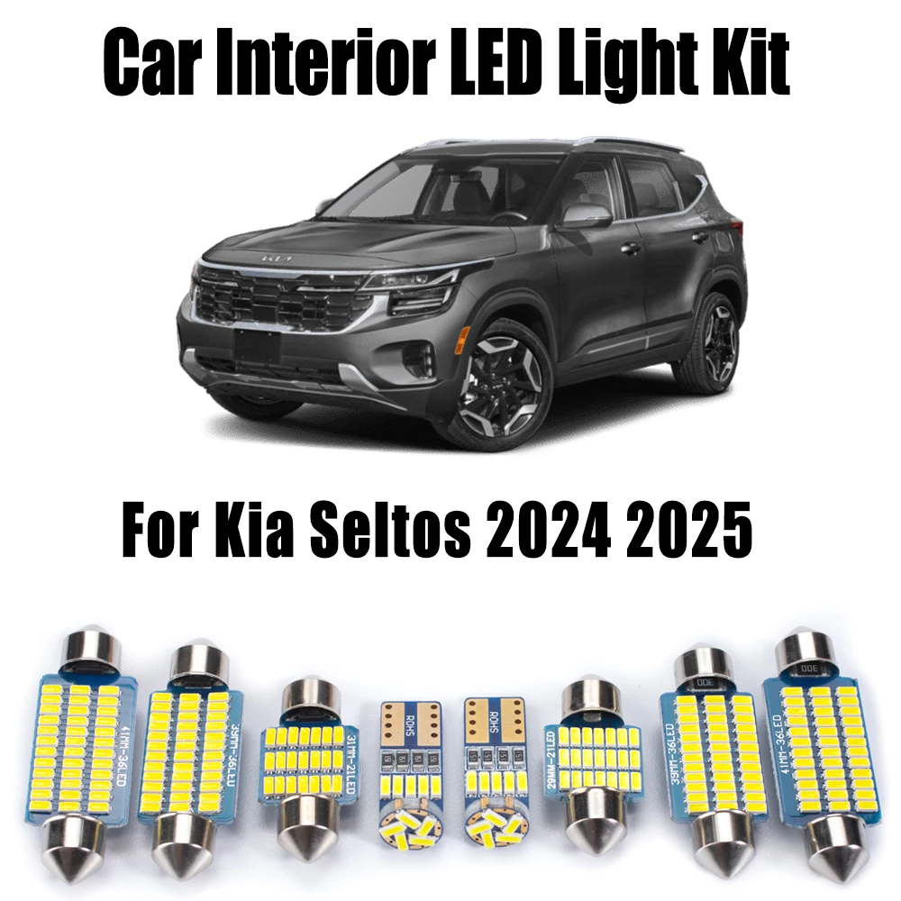 

12Pcs Canbus For Kia Seltos 2024 2025 Vehicle LED Interior Trunk Vanity Mirror Map Dome Number Plate Light Kit Car Accessories