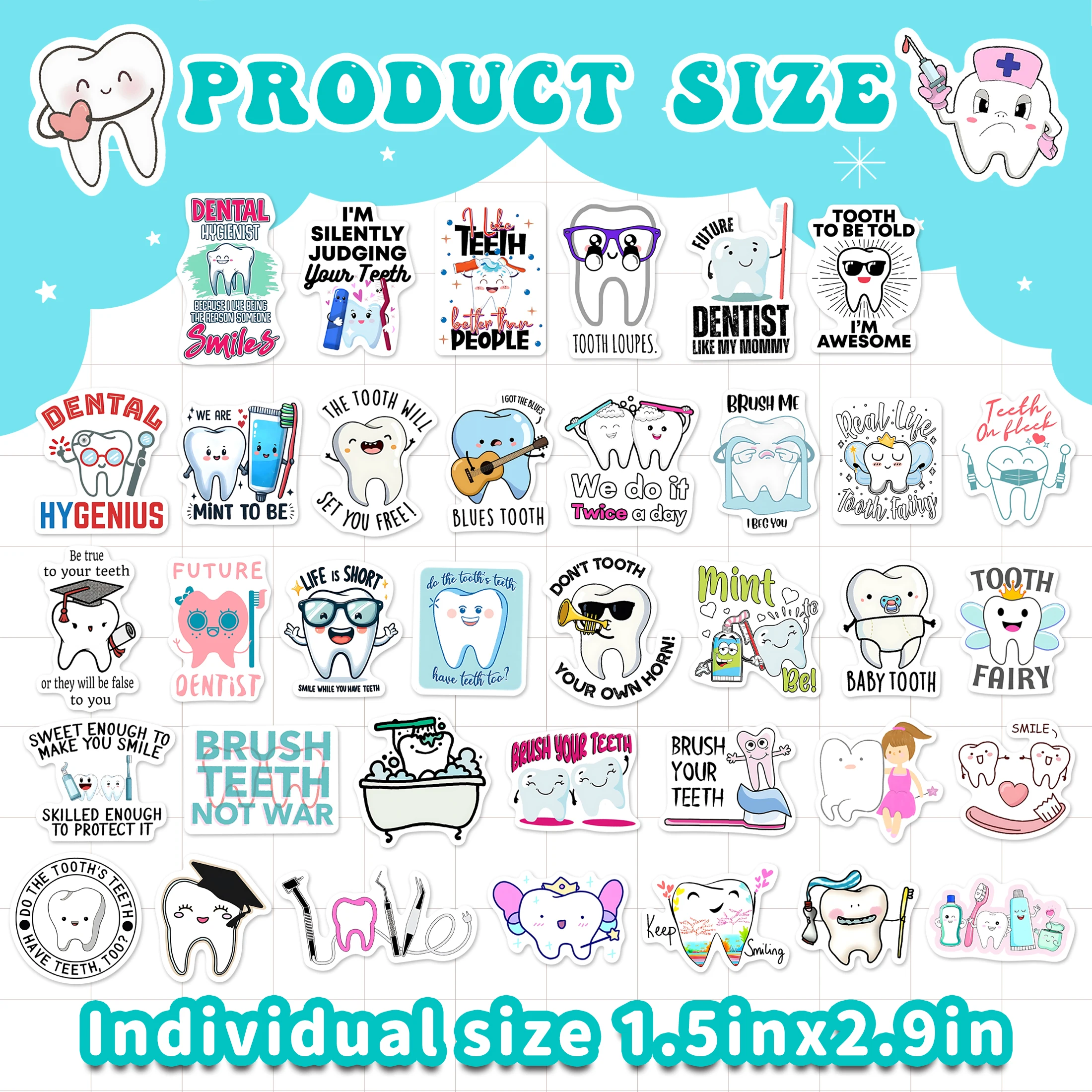 어둠 속에서 51 Pcs 광선 치과 건강 테마 스티커 치아 요정 방수 비닐 칫솔 물병 어린이를위한 노트북 데칼