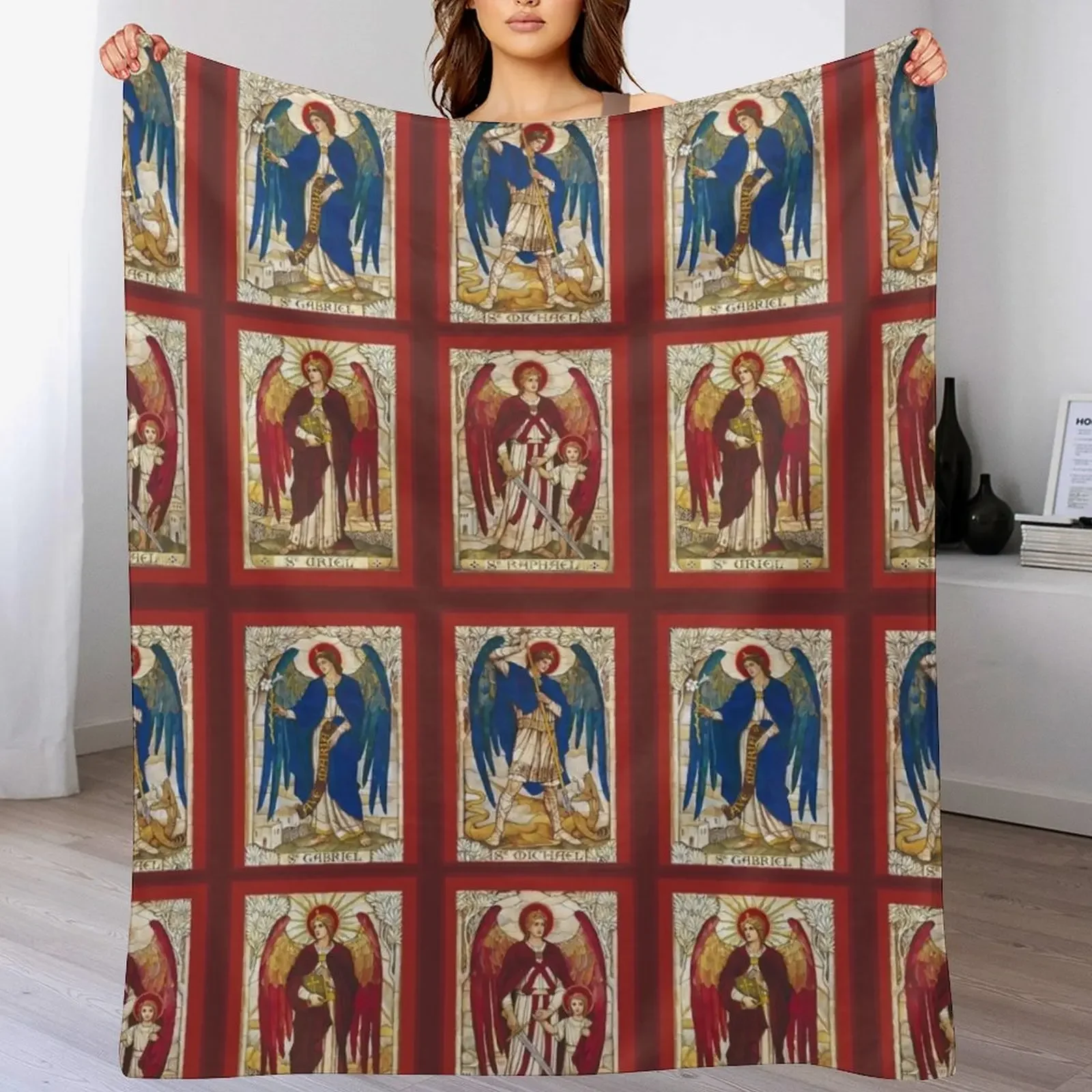 

St MIchael St Gabriel St Raphael and Uriel Archangel Angel Saint Throw Blanket heavy to sleep Winter beds Blankets