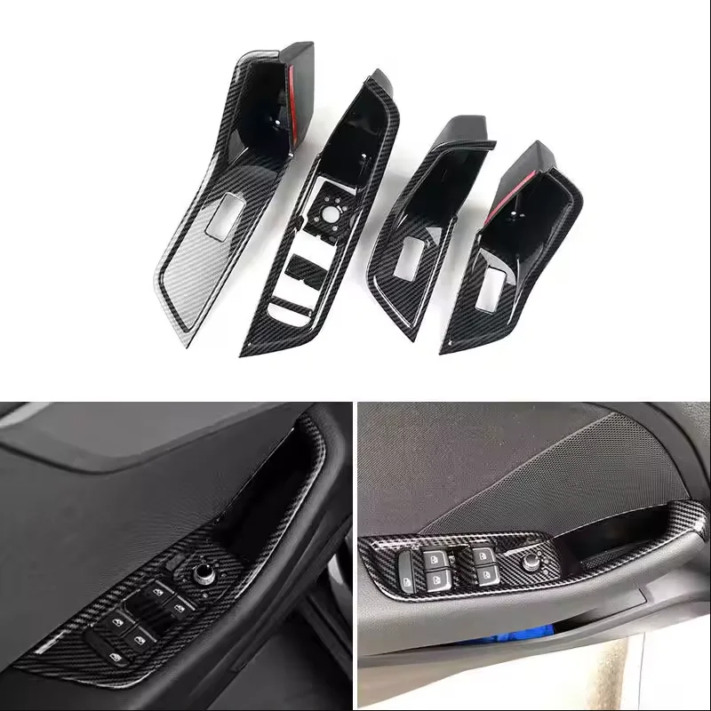 

ABS Carbon Fiber Car Accessories Doors Window Glass Switch Button Door Armrest Panel Cover Trim For Audi A4 B9 A5 2017-2020 LHD