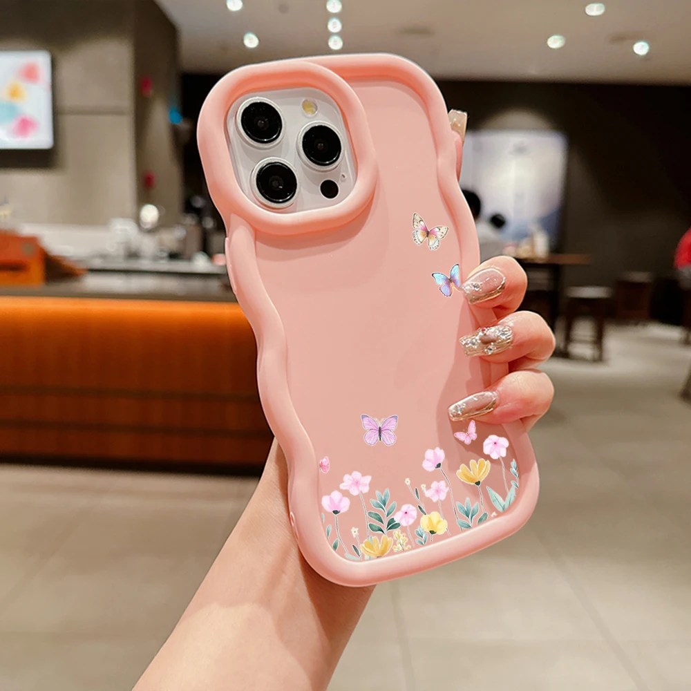 Macaron Big wave Soft чехол для телефона для Tecno Camon 19 20 Spark 10C 20C GO POP 7 itel P55 A70 SS55 Little fresh flower butterfly
