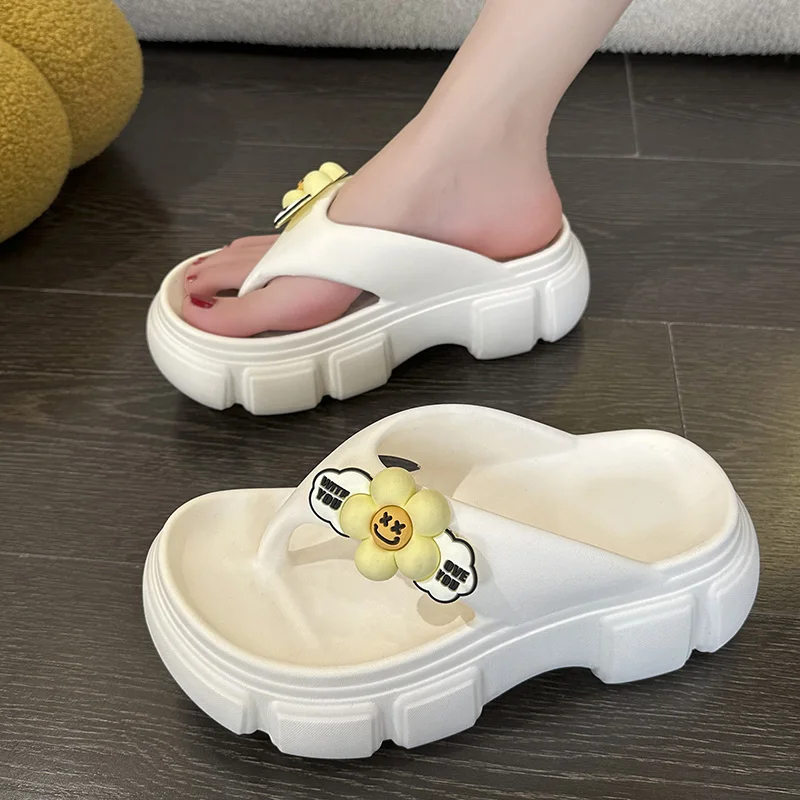 Soft Sole Eva Non-Slip Cloud Slippers Summer Indoor&Outdoor Beach Flip Flops Thick Bottom Bathroom Slides for Woman Thick Heel