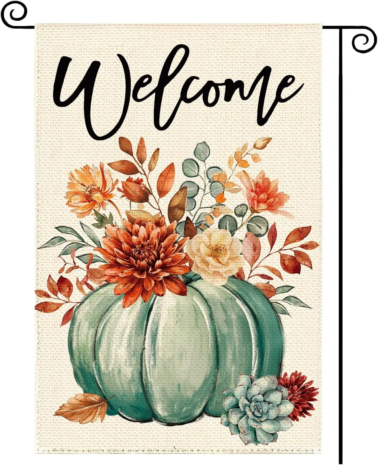 Fall Dahlia Pumpkin Garden Flag 12 x 18 Inch, Autumn Thanksgiving Floral Burlap Double Sided Welcome Small Flag Yard House F GGX
