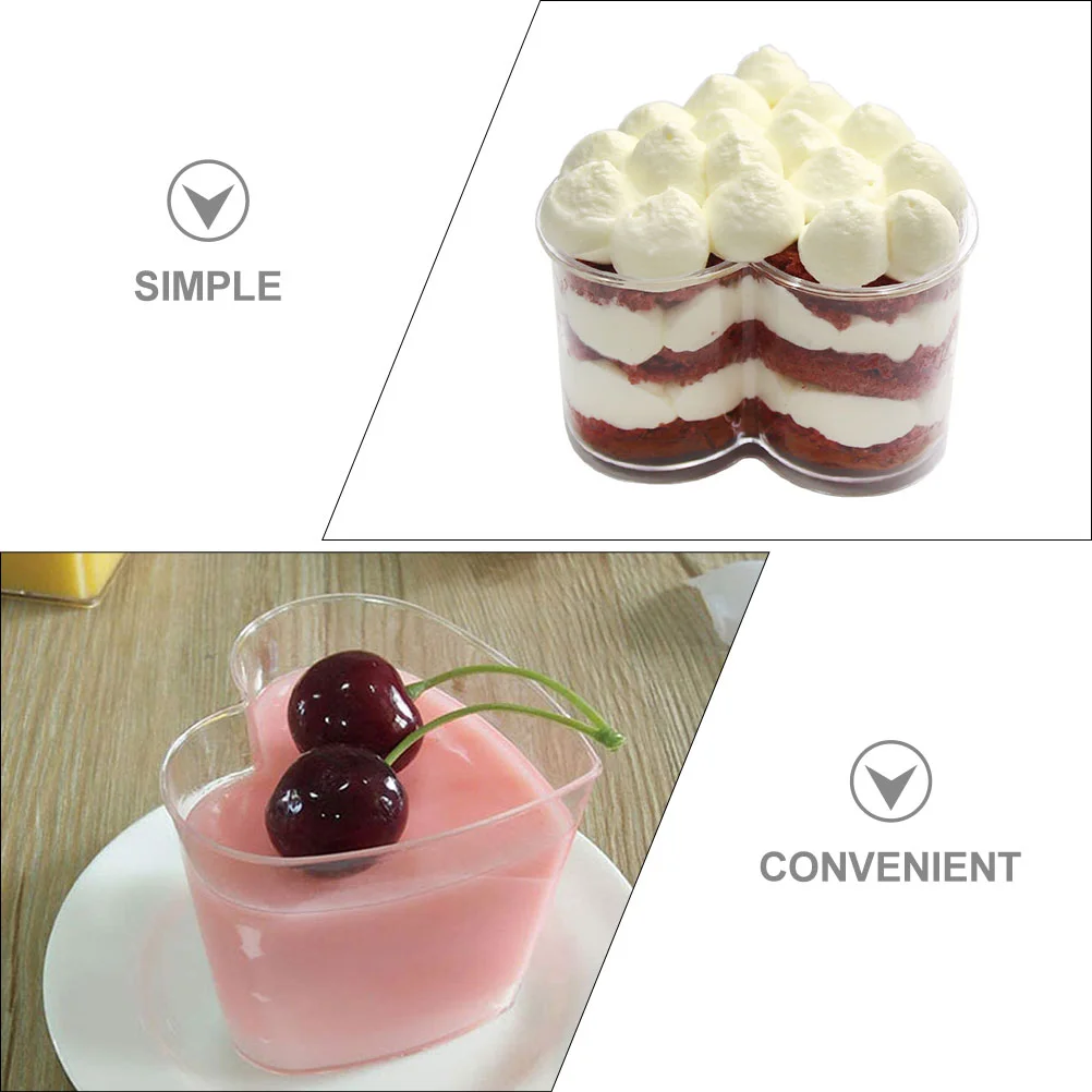 10 Pcs Heart Shaped Air Cup Transparent Dessert Portable Mousse Party Tiramisu with Lid Pudding Cups Mini Clear Compact Plastic