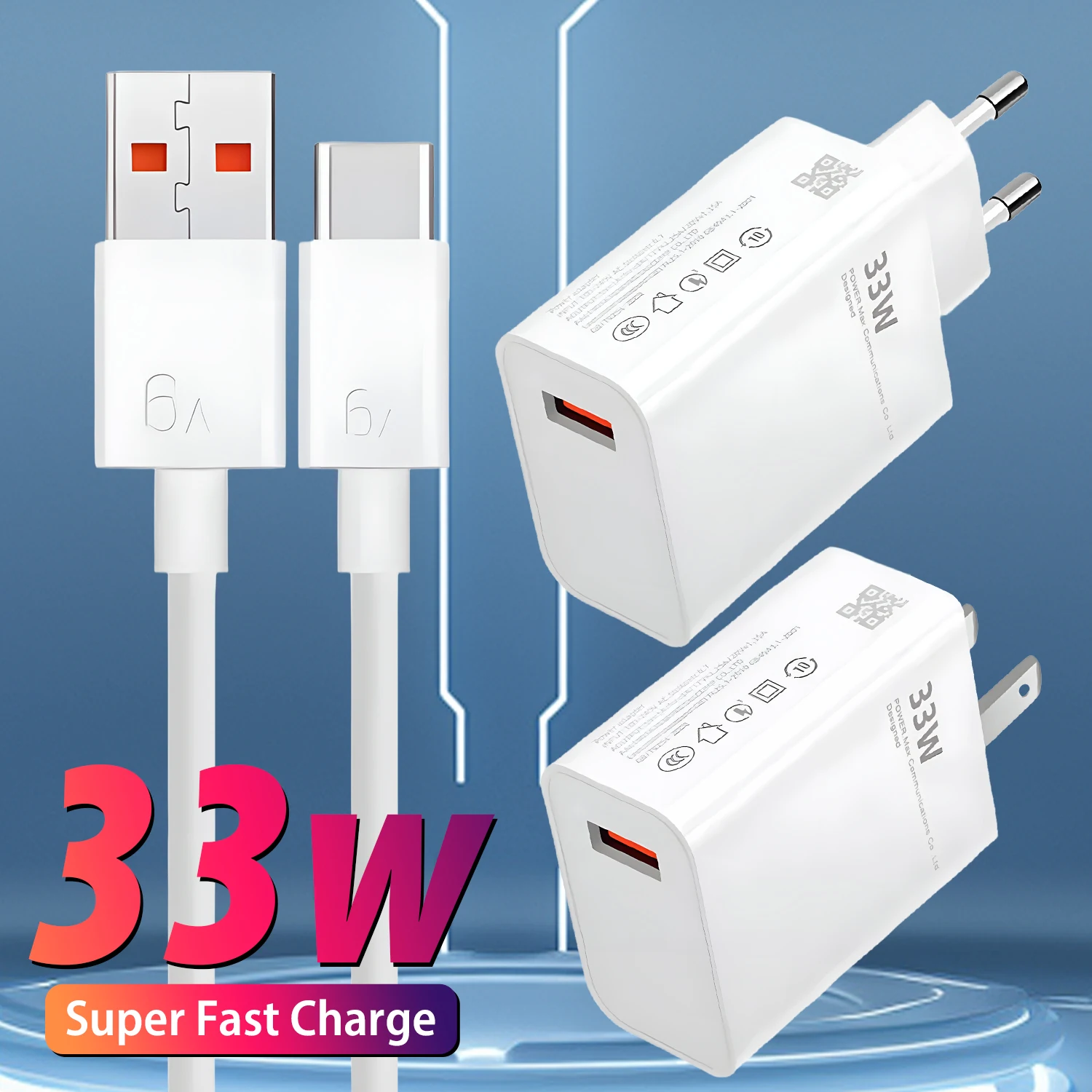 EU/US 33W Quick Charging Phone Chargers USB Type C Wall Charger Plugs for Samsung Xiaomi Redmi Huawei High-speed Phone Adapter - náhled 2