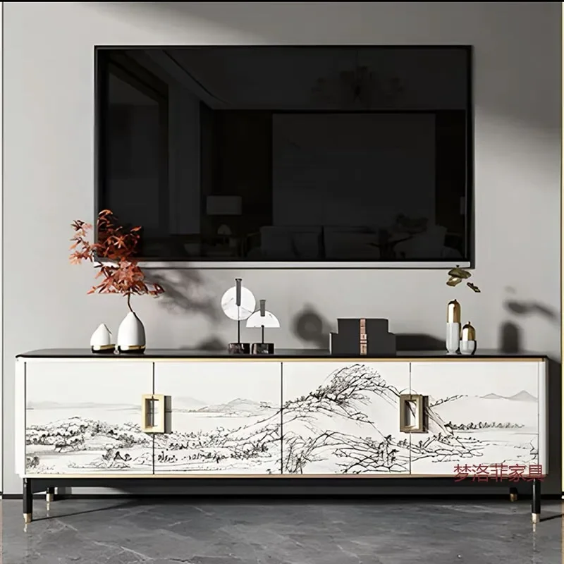 HYS New Chinese Light Luxury TV Cabinet Modern Simple Villa Model Room Living Room Solid Wood Locker