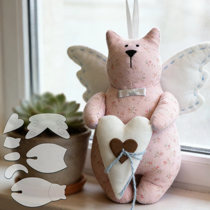 YOMDID 7pcs DIY Cat-Shaped Quilting Template A reusable Transparent PET Template Featuring Wings and Heart Motifs