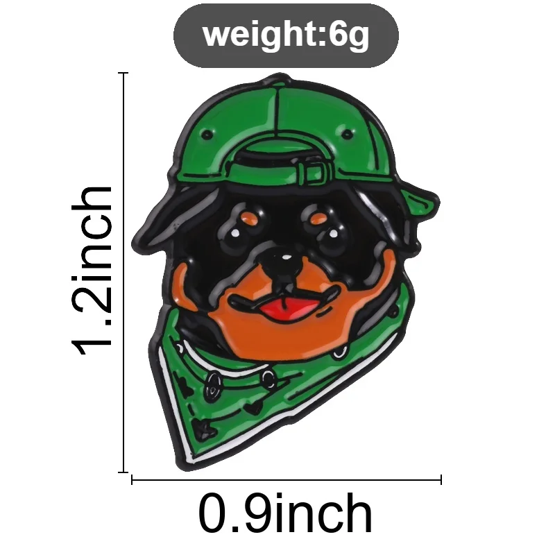 Lustiges Rottweiler-Emaille-Abzeichen Hund mit grüner Mütze Street-Style-Pin Legierungs-Brosche Schmuckgeschenke für Tierliebhaber – Detail 1