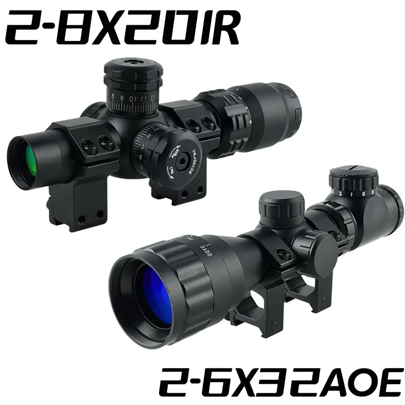 

2-6x32AOE 2-8x20 Crossbow Short Sight Tri-Illuminated Adjustable Hunting Riflescope Outdoor Tactical Scope Fits 11mm/20mm Rail