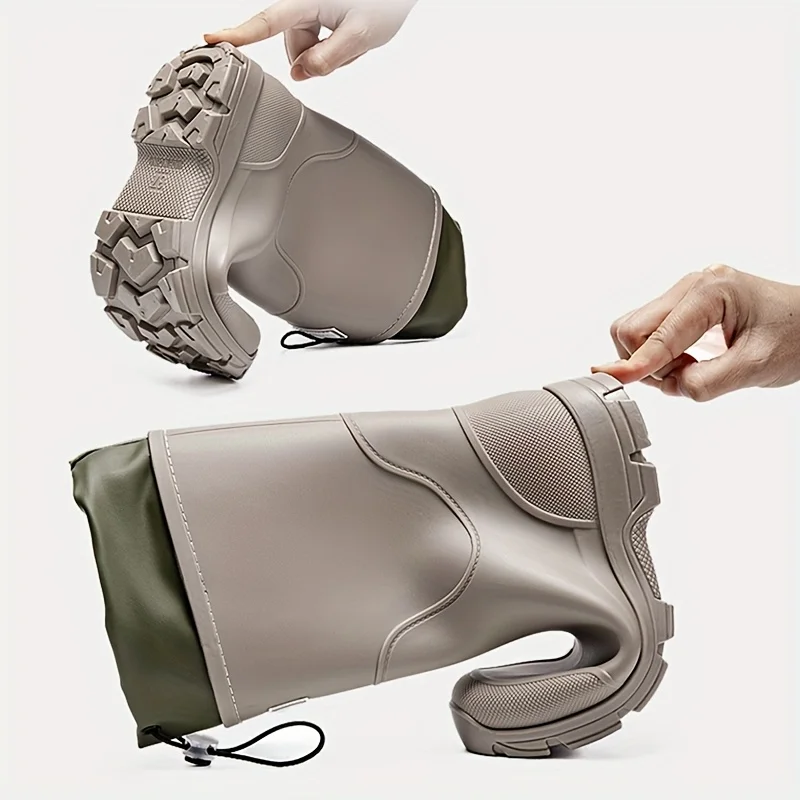 New Mens Women Outdoor Tide Non-slip Waterproof Rain Boots Parent-Child Couple Adjustable Drawstring Slip-resistant Water Shoes