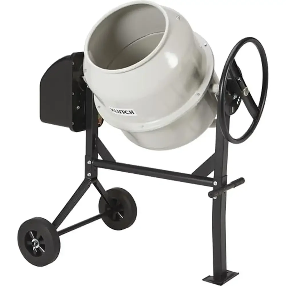 Electric Cement Mixer 4.25 Cu Ft Drum Easy Clean Non Slip Handle Construction Tool with Triangular Bracket and 7in Wheels