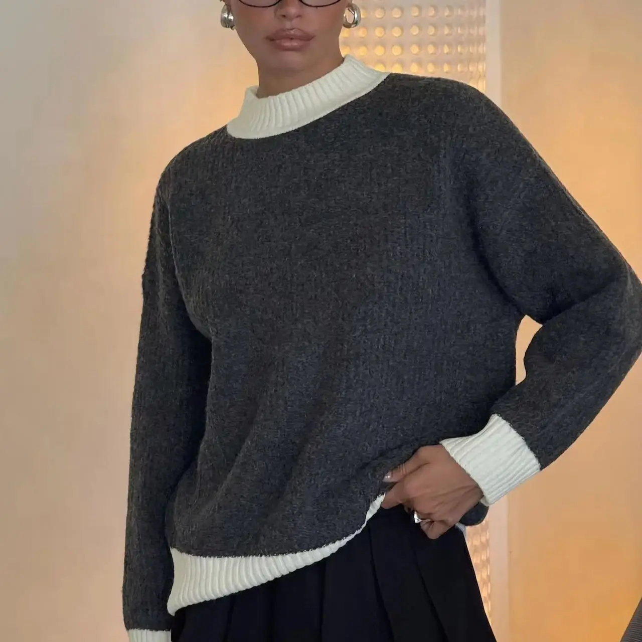 

WXOY Women Oversized Sweater Loose Fit Knit Chunky Pullover Long Sleeve Roll Crew Neck Cozy Casual Chic Fall Winter Outfit