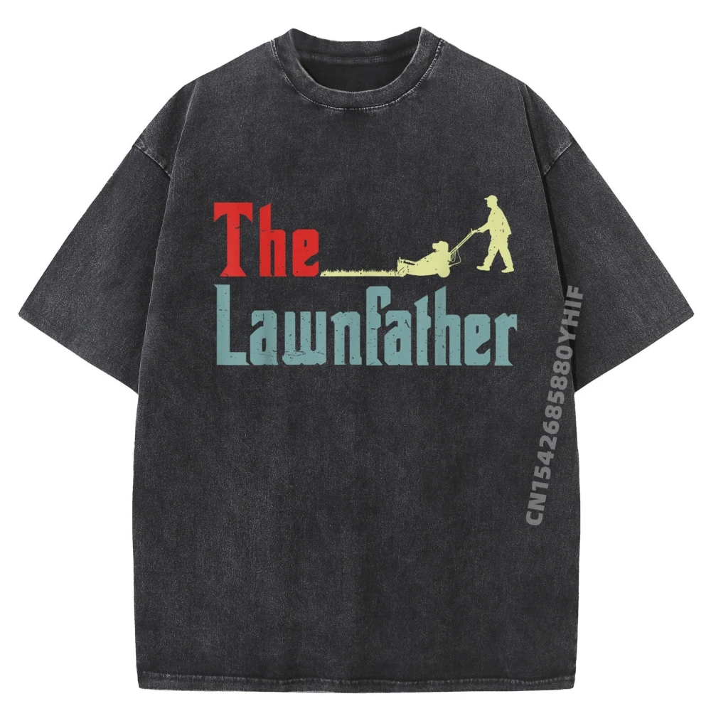 

Lawnfather Lawn Mowing Men Father Day Funny Mower Garden Dad Grpahic Tee Men Clothes Funny Washed T Shirt