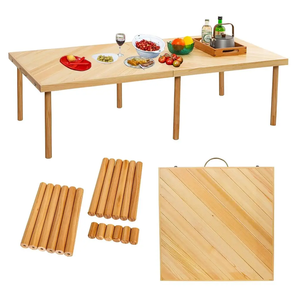 

Boho Wooden Picnic Table, Portable Outdoor Low Picnic Table with Adjustable Legs 13 amp 16 for Floor Seating, Beach, Camping, B