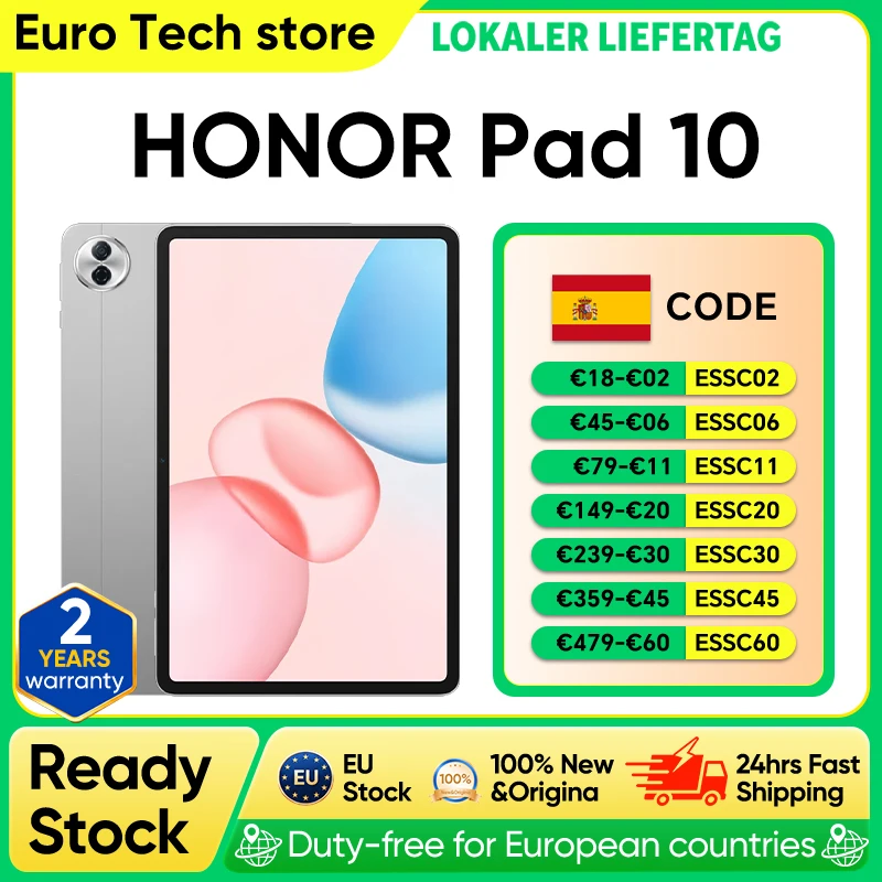 Tablet HONOR Pad 10 Versión EU, Pantalla 2.5K de 12.1» con Protección Ocular, Chipset Snapdragon 7 Gen 3, Batería de 10100mAh, Tablet para Dibujo