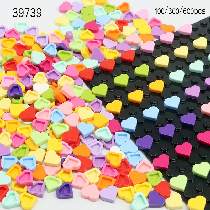 Aquaryta 100/300/600pcs MOC Tile 1x1 Heart Building Blocks Love Peach Educational Creative Children Toys Compatible with 39739