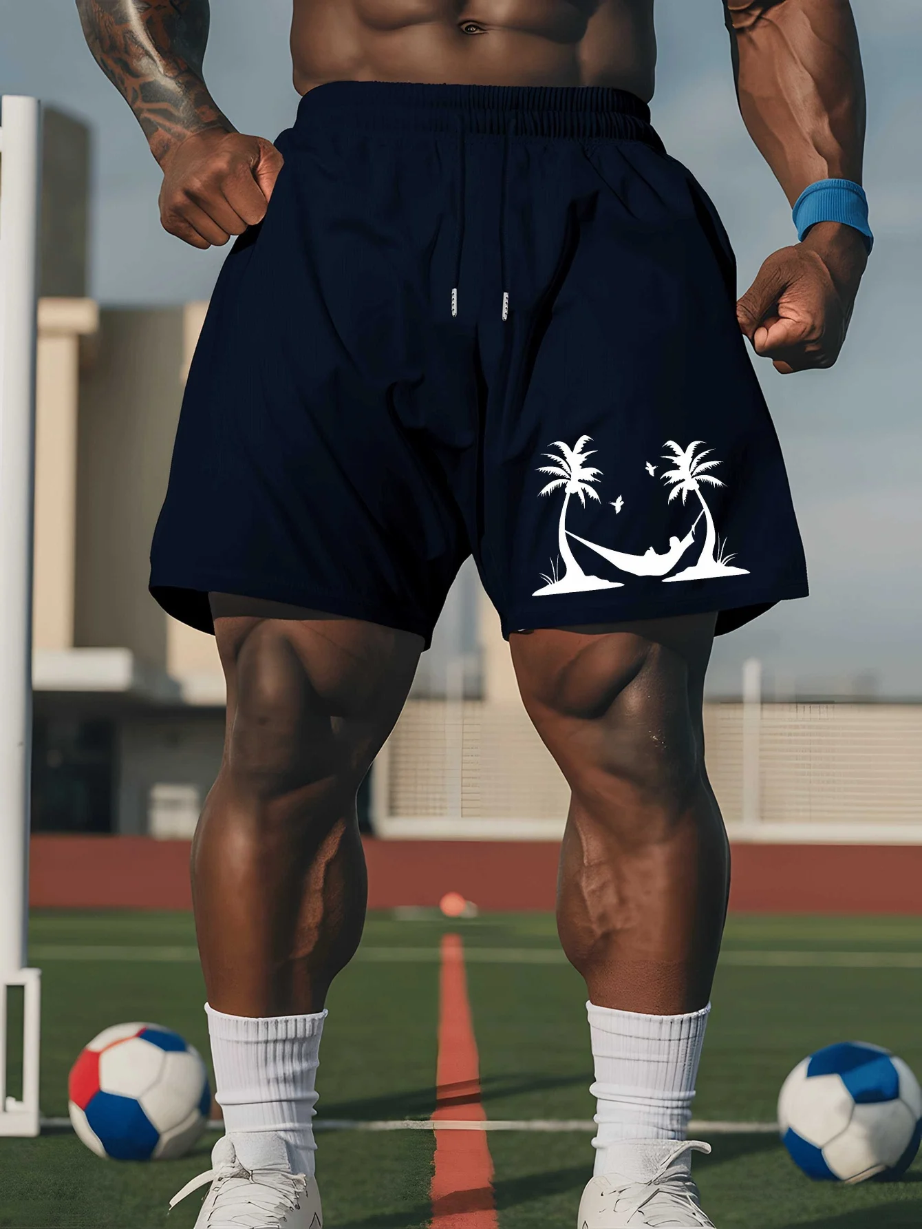 

2025 Men's Casual Beach Shorts Solid Color Tropical Palm Tree Summer Breathable Fabric Suitable for Outdoor Activities