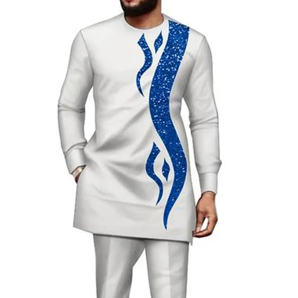 Kaftan Mens Sets 2PCS Outfits Kuanda Suit Printed Tops Pants Tuxedo African Ethnic Casual Wedding Man Suits Traditional Clothing