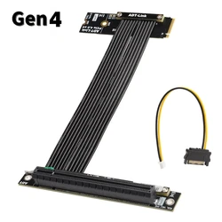 M.2 NVMe Key M SSD to PCIe 4.0 x16 Riser Card Turn 90 Angle Graphics GPU Riser Extender M2 NGFF Gen4 PCI-E 4.0 Sata Power Jumper