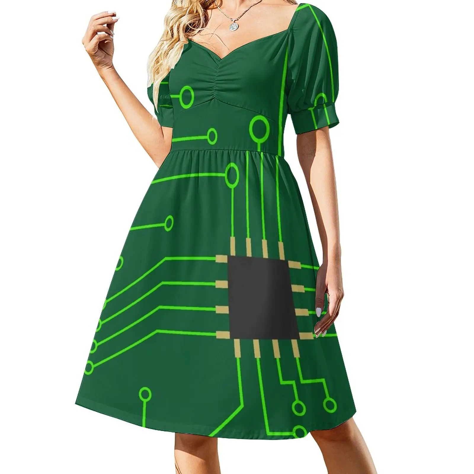 Microchip Digital Art, PCB Sleeveless Dress Woman's evening dress Party dresses