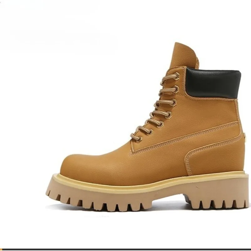 

New Men's Black Heightening Booties 2026 High-quality Outdoor Platform Waterproof and Wear-resistant High-top Men's Boots