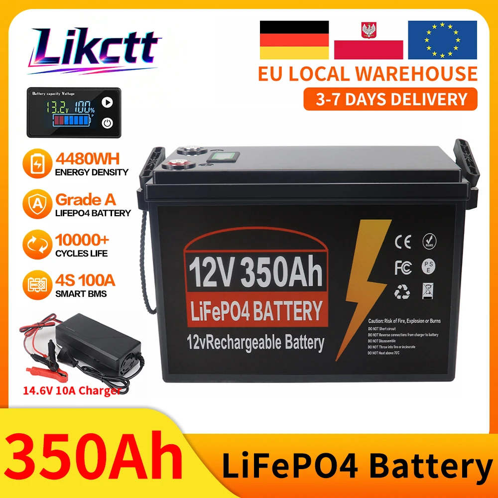 Nieuwe 12V 100AH 150AH 200AH 350AH LiFePO4 Lithium IJzerfosfaat Batterij Graad A Ingebouwde BMS 10000 Cycli Voor Camper Thuis Zonnesysteem EU Voorraad Belastingvrij