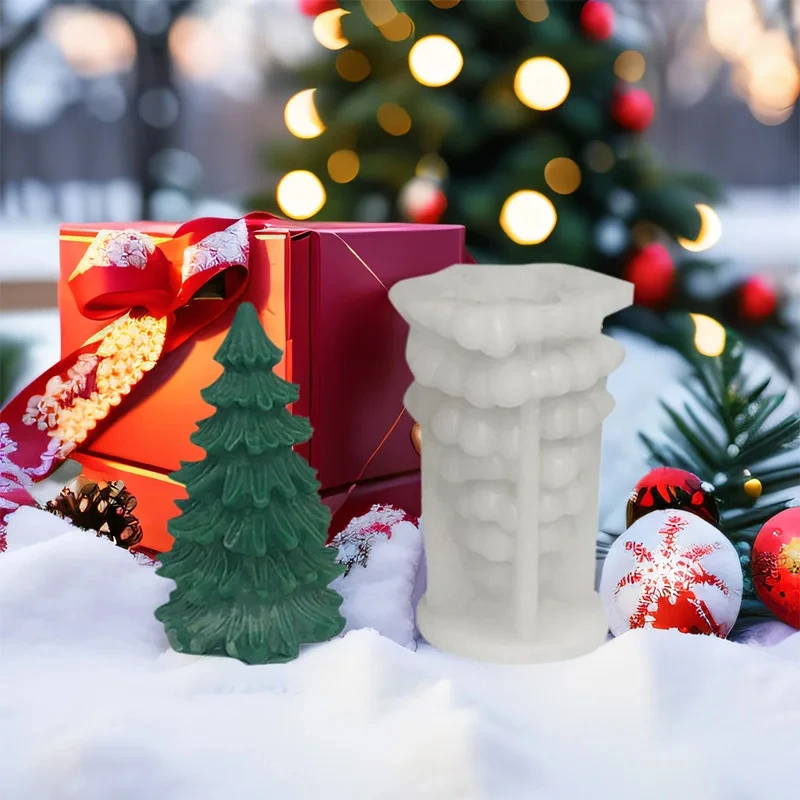 3D Christmas Tree Candle Molds Silicone Pine Tree Silicone Mold for Epoxy Resin Casting DIY Aromatherapy Candles Christmas Decor