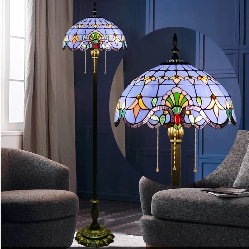 European Mediterranean floor lamp, American countryside bedroom, living room, vertical floor standing table lamp, modern lamp