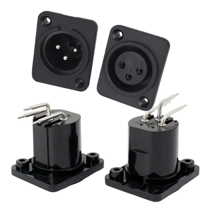 2/10Pcs Male Plug Straight Terminal Panel Mounted Connector 3 Pin Female Jack Panel Mount Black XLR Connector
