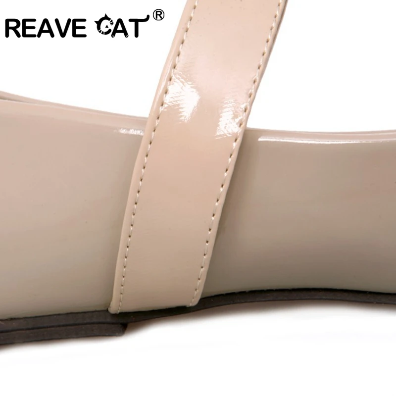 REAVE CAT Women Slip On Buckle Patent Shoes Comfortable Round Toe Big Size 30-50 Flats Handmade Brand Sweet RL3436