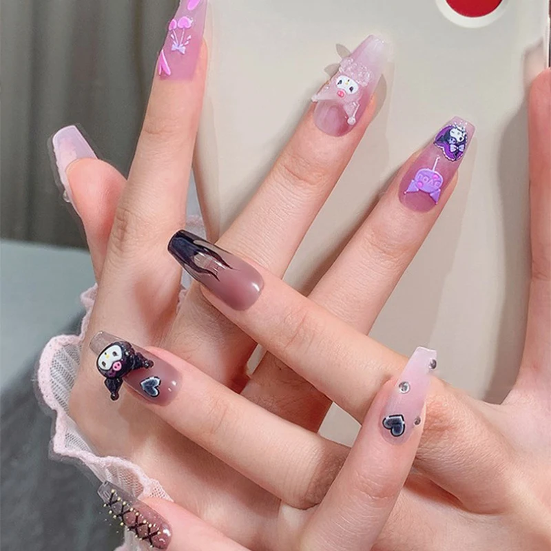 1PCS Cartoon Sanrio Nail Sticker HelloKitty Melody Kuromi Anime Stickers Nail Art Decoration DIY Press On Nails 3d Sticker