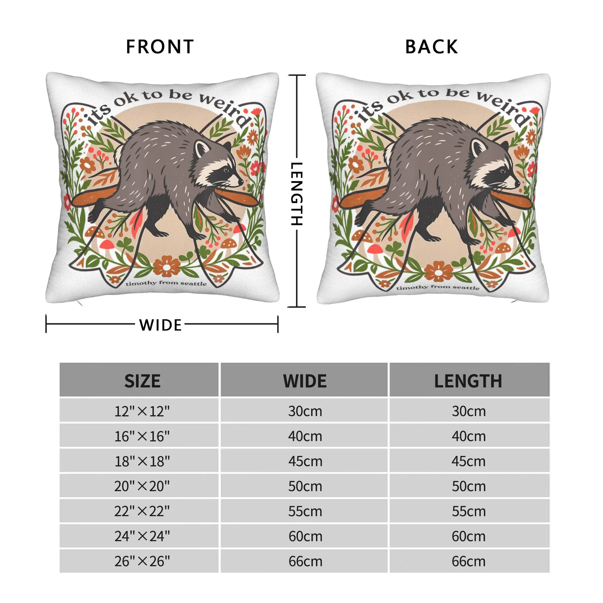 Timothy Seattle Raccoons Its Ok to Be Weird Floral Boho Arts Pillowcases  Retro Trendy Pillow Case  Decor Graphic Pillow Cover