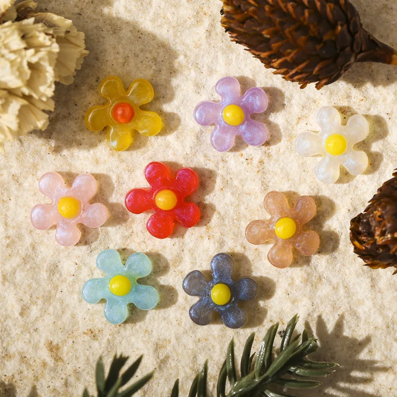 50PCS 10MM Colorful Flower Nail Art Decorations Charm Accessories Shiny Fish Scale Powder Nail Enhancement Design Supplies Tool