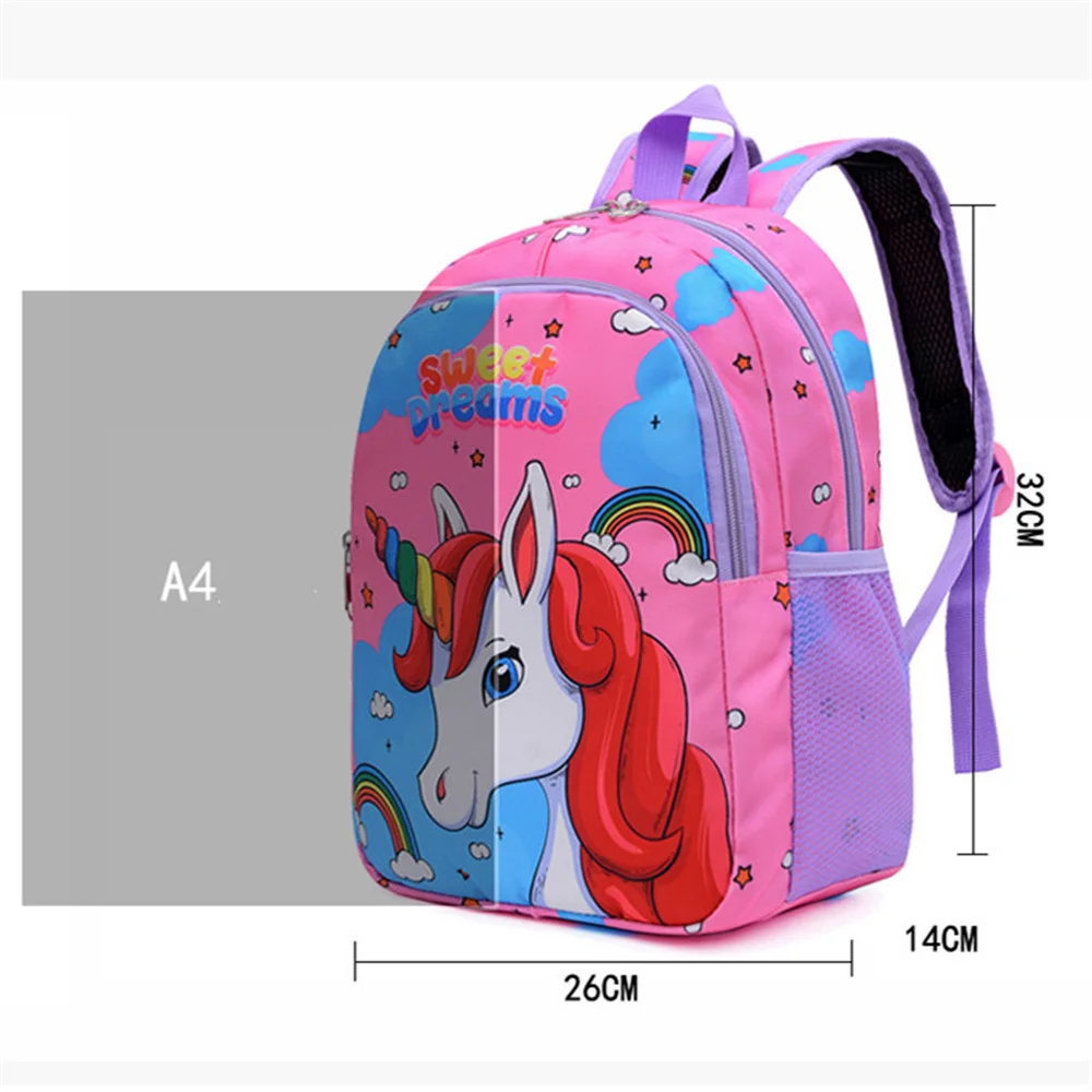 Cartoon Unicorn SchoolBags Fashion Cartoon Printed Nylon Waterproof Large Zipper School Bag Children Girls Princess Backpacks