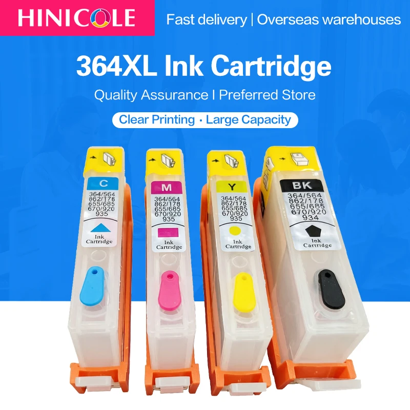 HINICOLE 364 364xl For HP364 Auto Reset Chip Refillable Ink Cartridges For HP 3520 3522 3524 4620 4622 5510 5511 5512 5514 5515