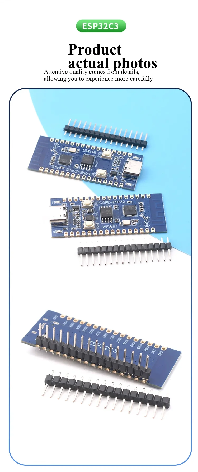 Das ESP32C3-Kit-Entwicklungsboard wird zur Überprüfung der Funktionalität des ESP32C3-Chips und des 2,4G-WIFI-Bluetooth-Moduls verwendet. – Detail 7