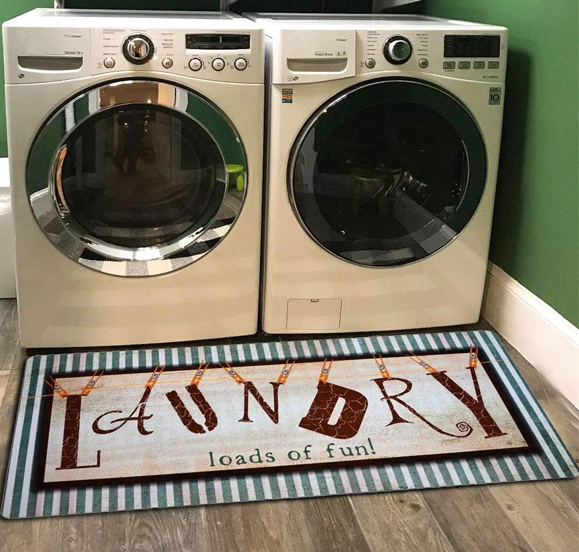 

Laundry Room Doormat Striped Base with Clothespin Word LAUNDRY Loads of Fun Design