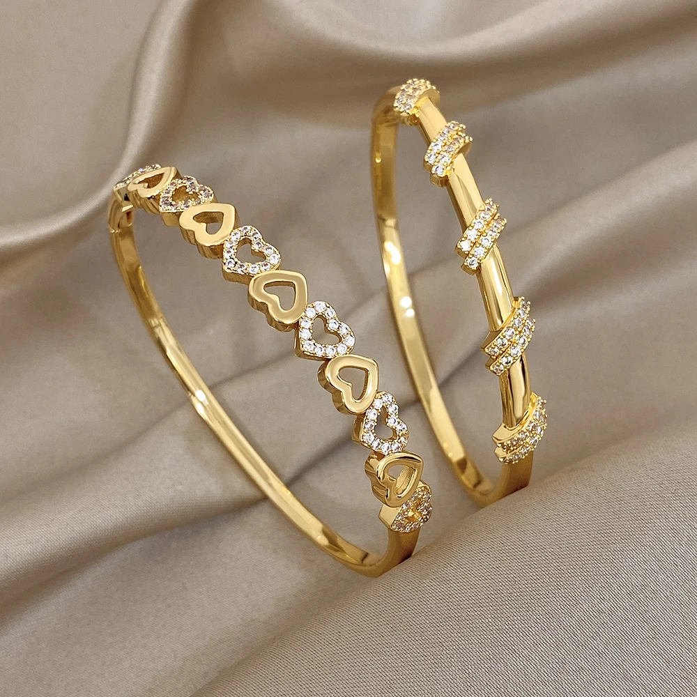 Greatera Einfaches Geometrisches Twist-Muster Armband Trendiges Ausgehöhltes Herz mit Kubischem Zirkon Gefüllt Originelles Design Damen-Armreif Geschenk