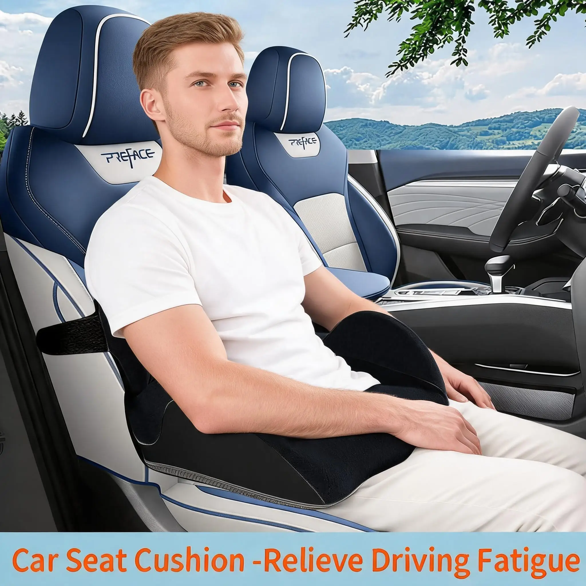 Orthopedic Memory Foam Seat Cushion & Lumbar Support Pillow Set, Large Ergonomic Chair Pad for Office Chair & Car Seat, Sciatica & Back Pain Relief, Anti-Slip Bottom