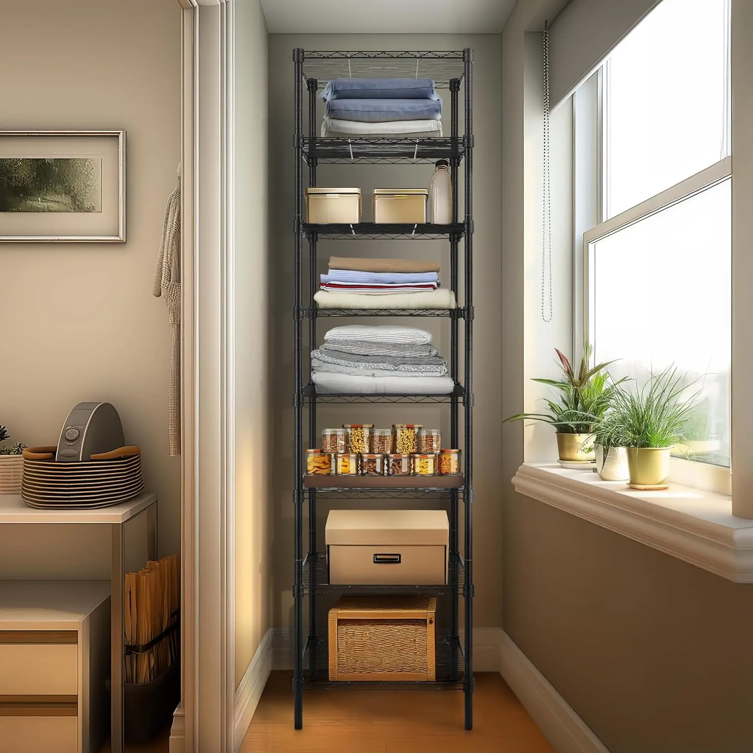 Heavy Duty 8 Tier Wire Shelving, 18x18x78.8 inches 8 Shelves Storage Rack with Thicken Steel Tube,Pantry Shelves for Storage,New