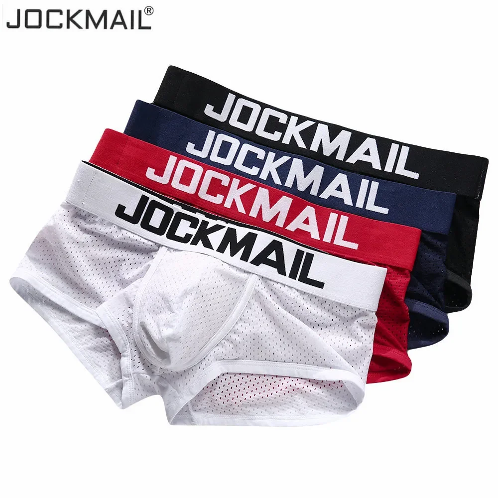 JOCKMAIL-bóxer de malla transpirable para hombre, ropa interior Sexy, convexo en U, bañadores de verano, 4 unidades por lote