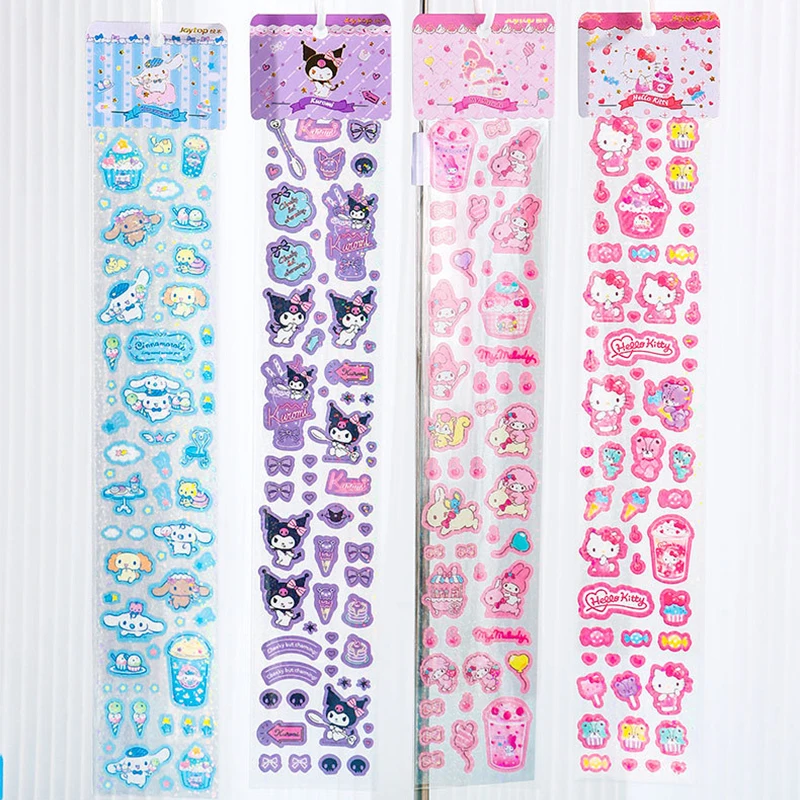 4 Designs Sanrio Stickers Transparent PET Mymelody Kuromi Cinnamoroll Deco Stickers birthday gift