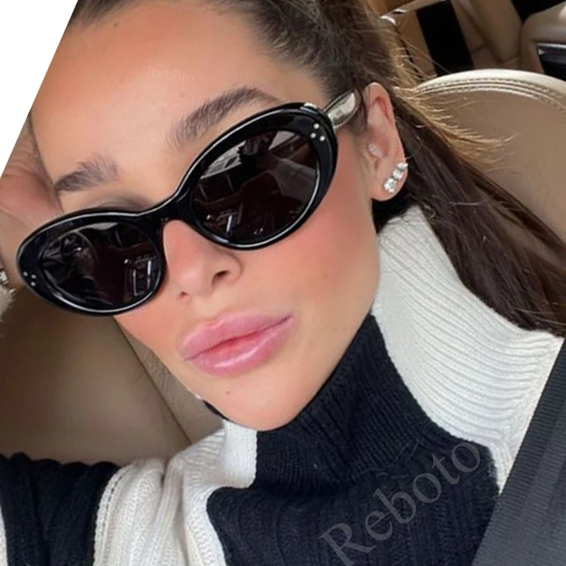 Trendy Oval Sunglasses For Women 2024 Summer Black Shades Sunglasses Womens Brand Designer Fashion Luxury Glasses Eyewear UV400