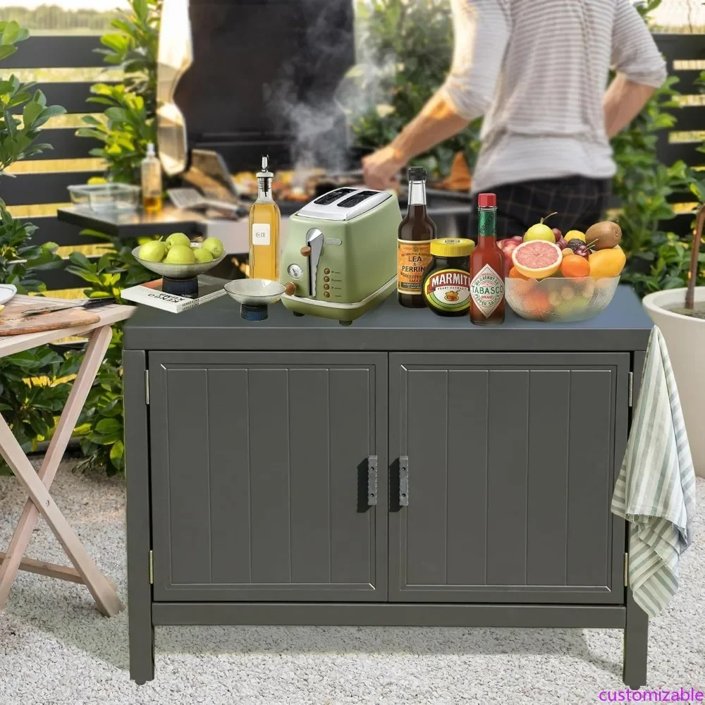 

Aluminum Outdoor Kitchen Island with Storage and Grilling Table, Freestanding Prep Station for Outdoor Cooking