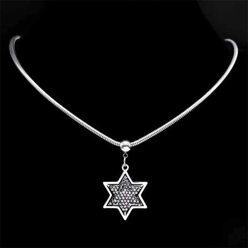 Israel Magen Star of David Jewelry Set Women Men Stainless Steel Jewish Hexagram Amulet Snake Chain Necklace Earrings Bracelet