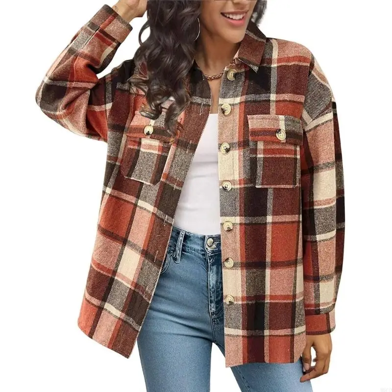 M6CD dames vallen outfits modkleding s flanel button down shirts jassen met mouwen naar beneden